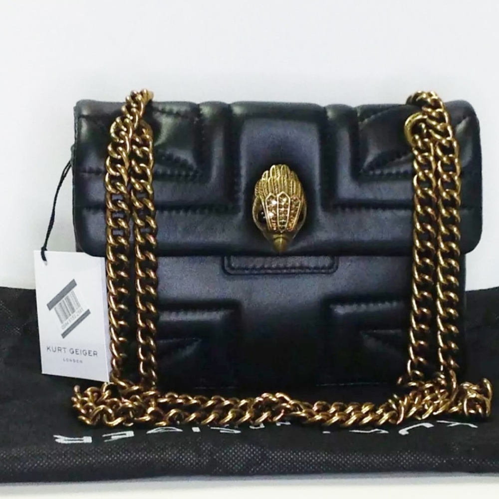 Kurt Geiger London Mini Kensington Leather Black Union Jack Bag NWT Chain Strap - Picture 7 of 7